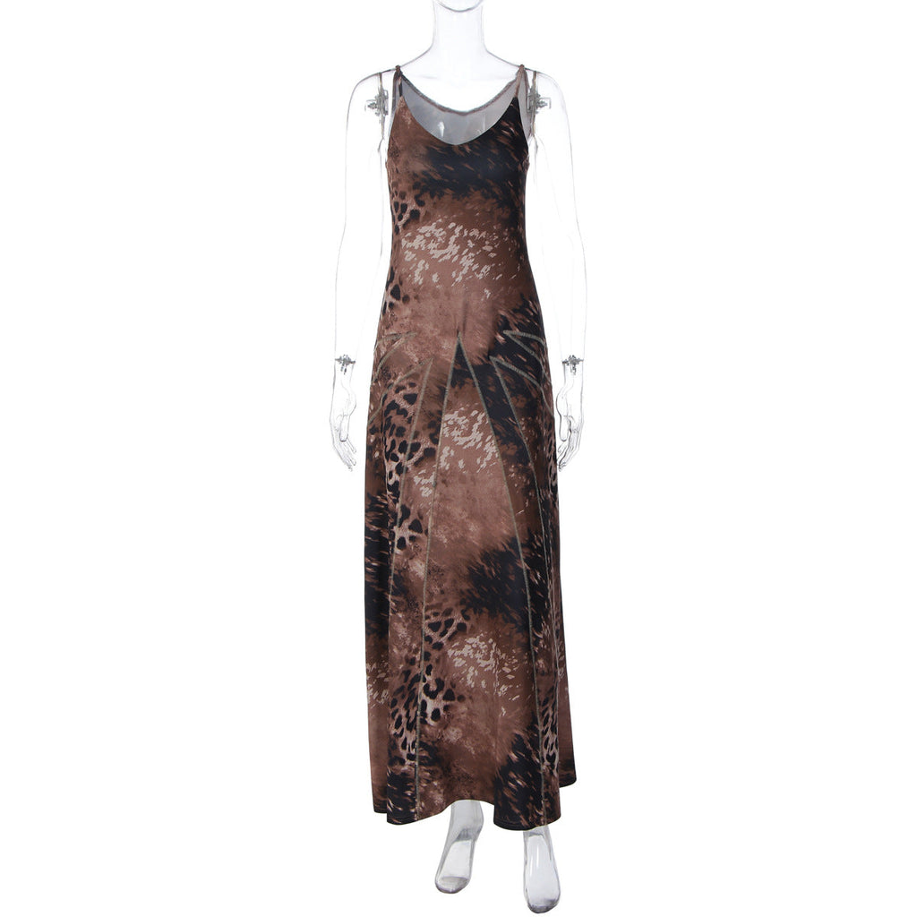 Spring Women Clothes Leopard Print Slim Street Long Tie Dress