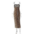 Fall Women Clothing Lace Patchwork Slit Bandeau Sling Leopard Print Dress