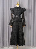 Spring French Cutout Lace Stitching Court Waist Slimming Elegant Dress for Women
