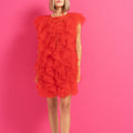 Irregular Asymmetric Ruffled Stitching See through Organza Sleeveless Sexy Dress Women