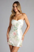 Dress Women Floral Print Pleated Drawstring Pleated Bow Dress