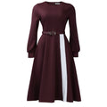 Women Clothing Long Sleeve round Neck Solid Color High Waist Elegant Spliced African Dress