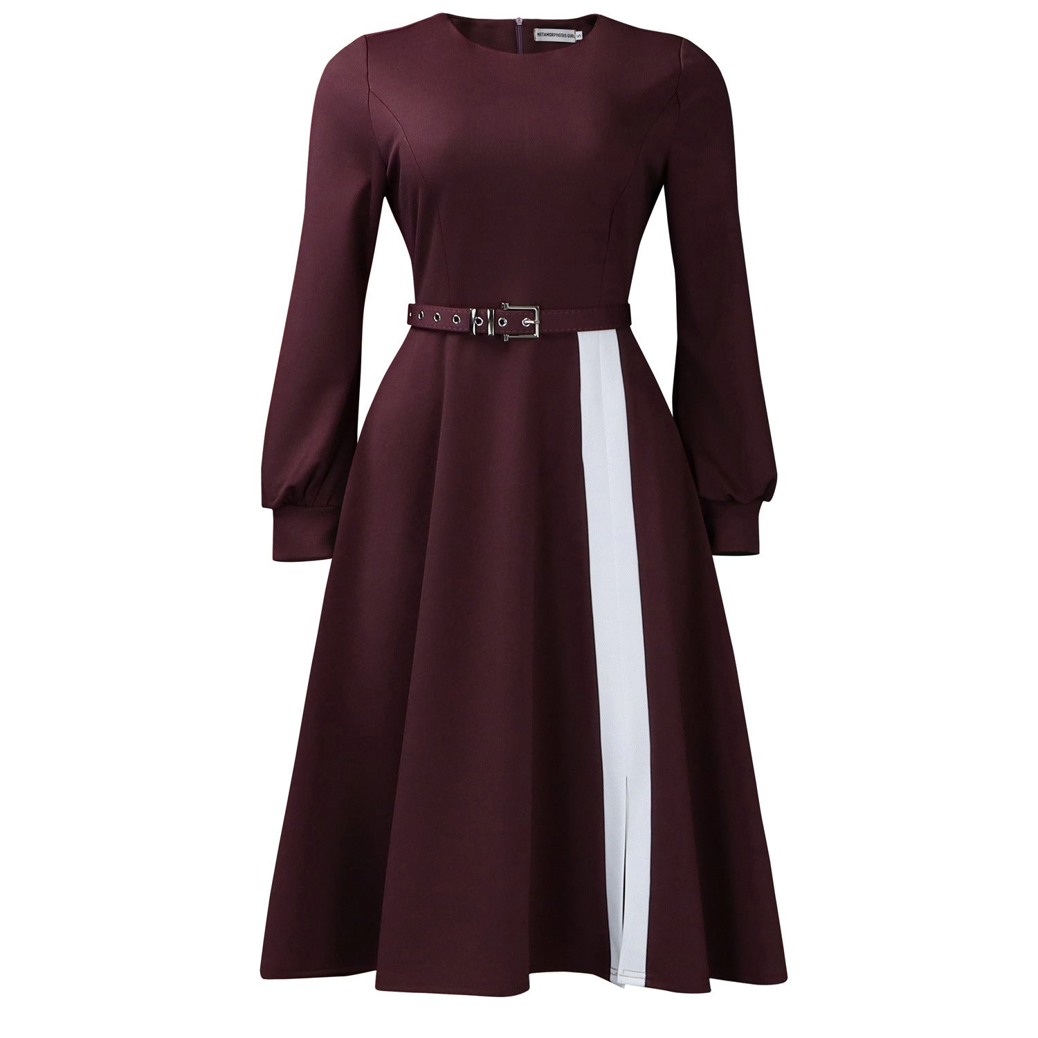Women Clothing Long Sleeve round Neck Solid Color High Waist Elegant Spliced African Dress