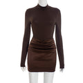Women Clothing Autumn Winter Graceful Fashionable Half Turtleneck Tight Expensive Satin Pleated Dress
