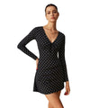 French Vintage Floral Dress Women Niche Design V neck Lace up Short Black Polka Dot Dress