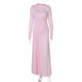 Women Clothing Summer Elegant Slim Pleated Zipper round Neck Long Sleeved Dress