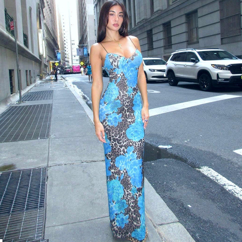 Fall Women Clothing Maxi Dress Street Elegant Slim Print Design Sling Dress Women