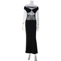 Black French Sexy Lace Stitching Sexy off Shoulder Slim Sheath Dress for Women