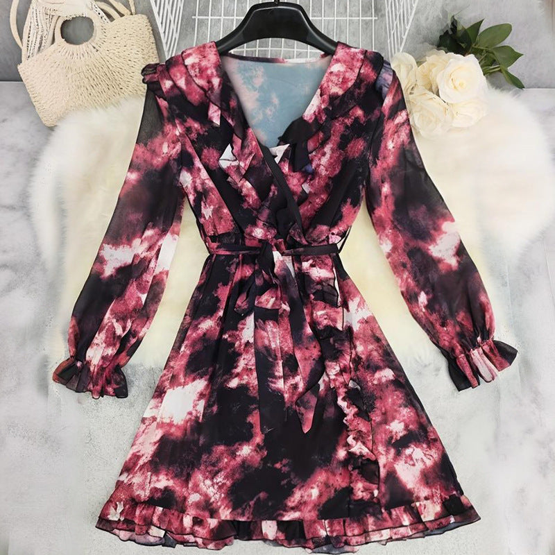 Autumn Bohemian Printed Loose Long Sleeves Short Dress Women Clothing