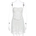 Summer Women Sexy Lace Stitching Tube Top Slim Fit See through Dress