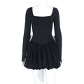 Sexy Square Neck Bow Dress Autumn Winter Contrast Color Sexy Bud