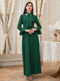 Women Clothing Autumn Elegant Solid Color High Waist Dress