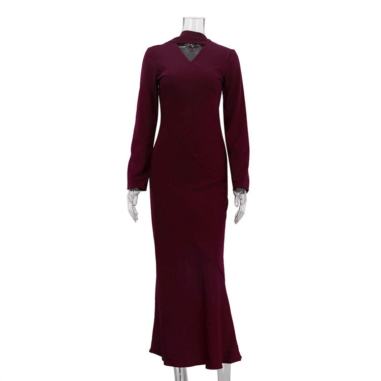 Autumn Scarf V neck Long Sleeve Elegant WomenElegant Dress
