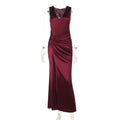 Sexy Deep V Plunge neck Satin Split Sling Dress Women Slim Formal Dress