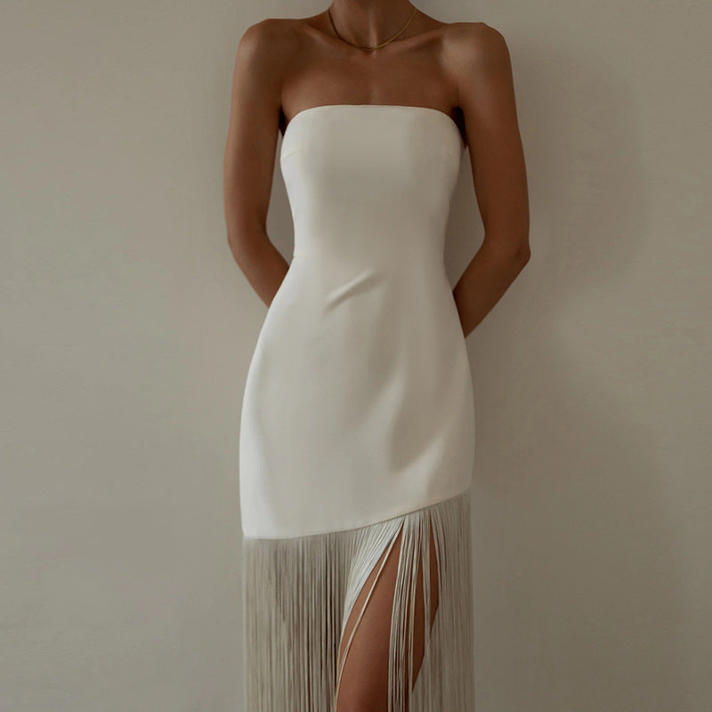Dress Summer Tassel Sexy Tube Top Split Dress Women