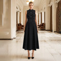 Elegant Spring Beads Rhinestones round Neck Sleeveless Waist Slimming Slim Fit A line Dress