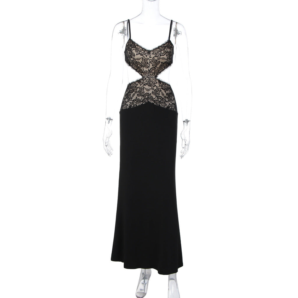 Women Clothing Autumn Sexy Hollow Out Cutout out Lace Splicing Sling Sheath Dress for Women