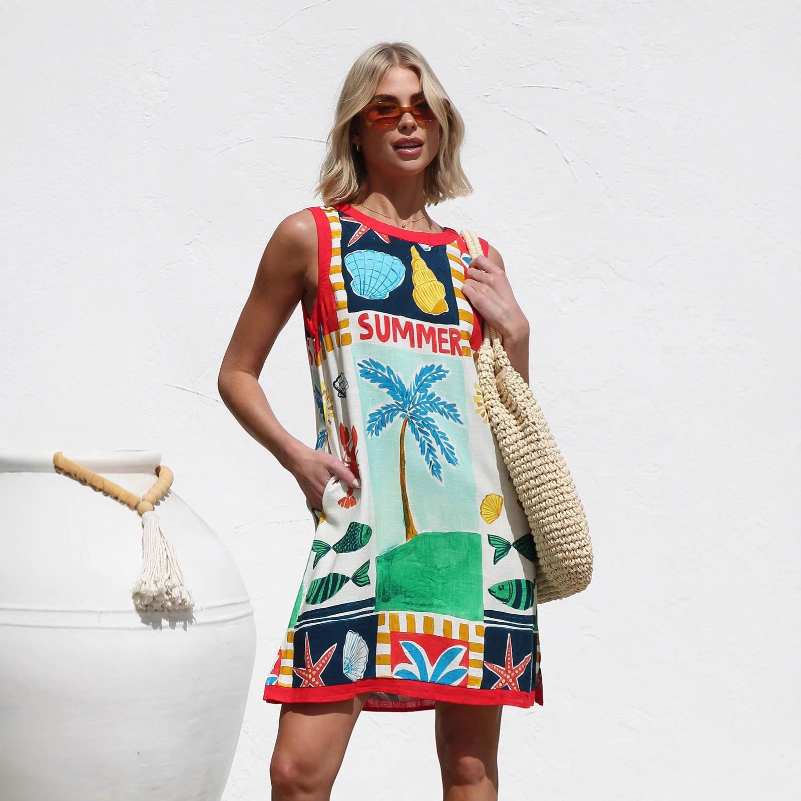 Dress Positioning Multicolor Printing Sleeveless Vest Dress