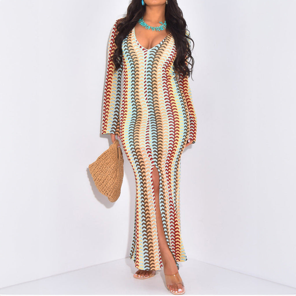 Vacation Elegant Long Sleeve Narrow Maxi Dress Women Clothing Autumn Winter
