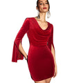 Women Velvet Wine Red Dress Autumn Winter High Grade Slim Dress