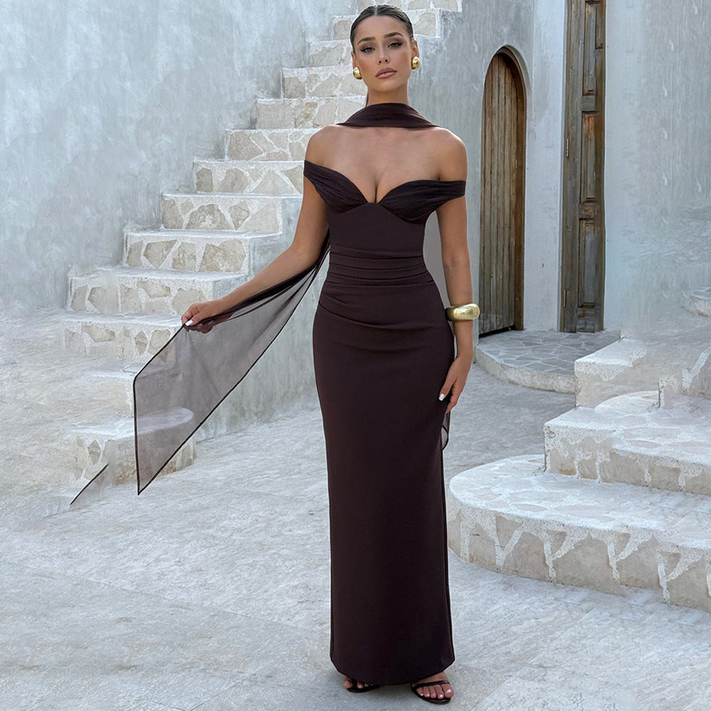 Elegant Tube Top Solid Color Dress Sexy Sleeveless Slim Fit Backless Dress