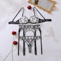 Love Contrast Color See through Embroidery Body Shaping Sexy Three Point Underwear Split Set