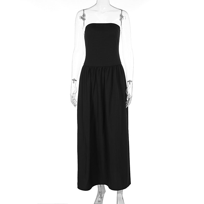 Women Clothing Summer Wrapped Chest Sexy Slimming Beam Waist Pleated A line Dress