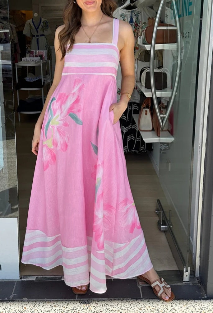 Summer Dress Printed off Neck Expansion Dress Vacation Maxi Dress