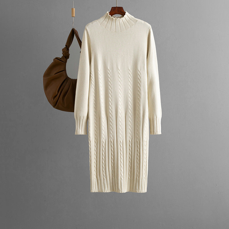 Thickened Knitting Dress Women Autumn Winter Mid Length over the Knee Match with Coat Sweater Inner Wear Bottoming