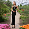 Cocktail Socialite Maxi Dress Summer Diamond Halter Sexy Slim Hip Dress Women