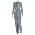 Women Split Slightly Transparent Waist Hip Dress Printed Turtleneck Long Sleeve Dress