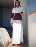 Summer Women Clothing Patchwork Slit Collared Dress