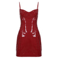 Women Sexy Christmas Festive Bright Leather Bag Hip Show Chest Faux Leather Strap Dress
