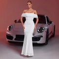 Summer Women Clothing Fashionable Elegant Dress Mesh Silver-Sprinkling off Shoulder Sleeveless Dress