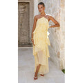 Goods Spring Summer Ruffled Elegant Halter Solid Color Cake Chiffon Dress