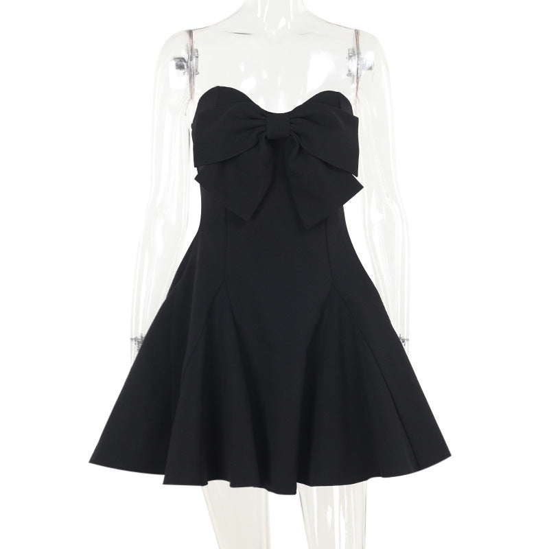 Autumn Elegant Sexy Slim Fit Bow Tube Top Short Type Dress Women