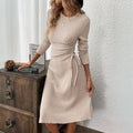 Autumn Winter Women Clothing Casual Dress Simple All Matching Slim Fit Midi Dress