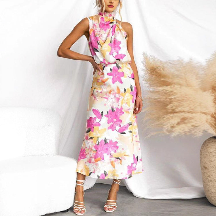 Summer Women Clothing Floral Print Sleeveless Strap Dress