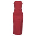 Solid Color Pocket Sleeveless Sexy Bandeau Slim Fit High Waist Short A line Dress