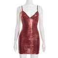 Women Clothing Winter Solid Color Sleeveless Stitching Bronzing Strap Tight Short Dress