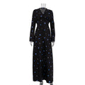 Women Clothing Spring Autumn Elegant Printed Satin Dress V neck Long Sleeve Lace up High Grade Dress