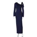 Women Clothing Autumn Sexy off Shoulder Waist Split Long Sleeve Dress Women