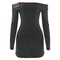 Autumn Solid Color off Shoulder Long Sleeve Sexy Strapless High Waist Short Dress