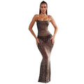 Women Solid Color Mesh Drilling Sling Maxi Dress