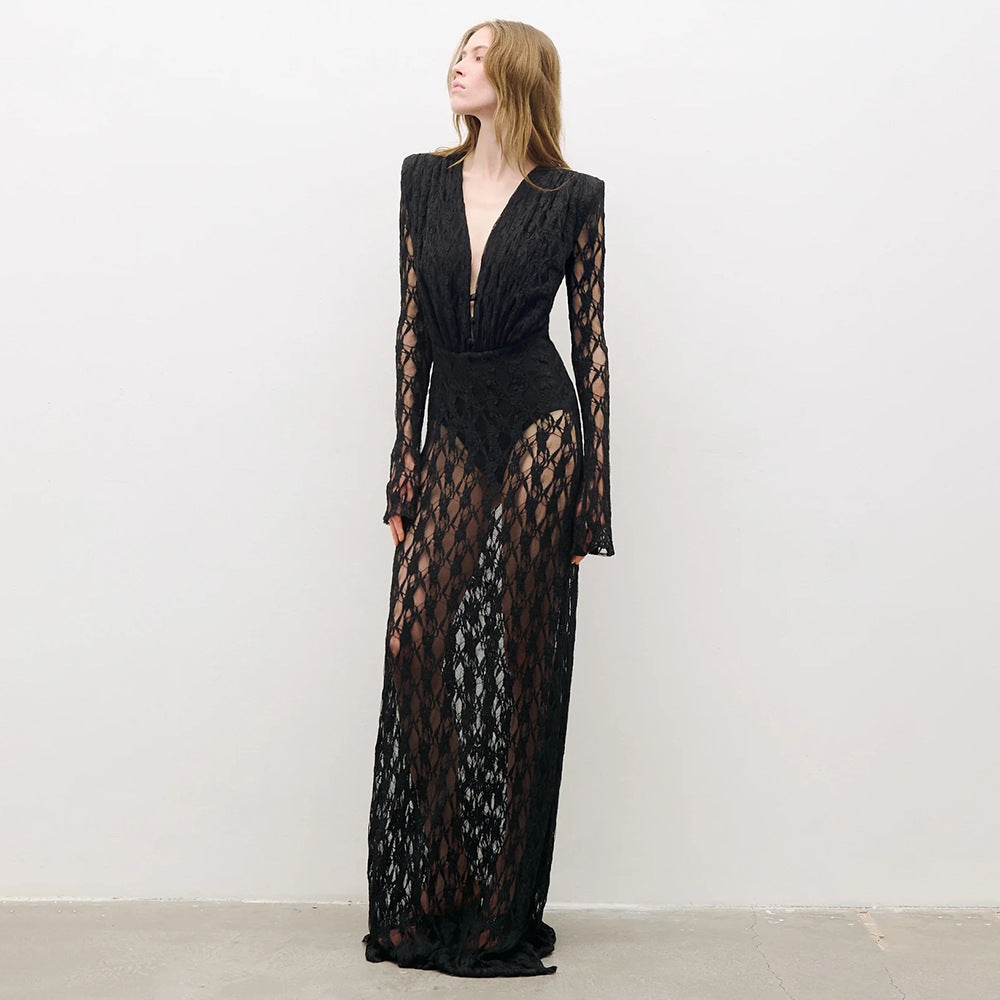 Autumn Winter French Lace Long Sleeve Lining Dress Women Clothing Dress Sexy Evening Dress Christmas