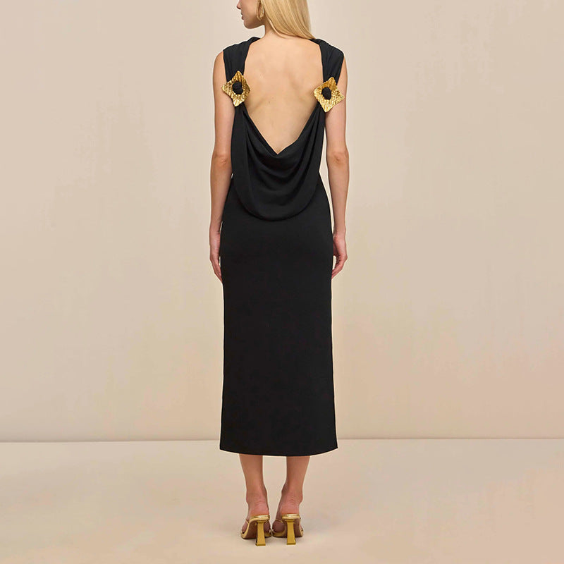 Sexy Lightly Mature Sexy Backless Dress Autumn French Waist Dress Women