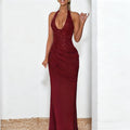 Shiny Knitted V neck Halter Stitching Dress Autumn Sheath Evening Dress