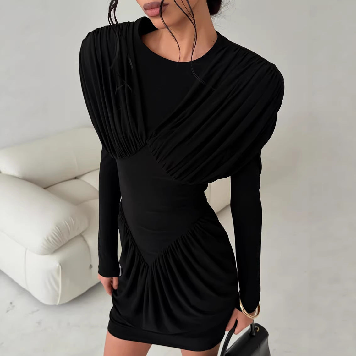 Niche Black Elegant Dress Slim Waist Spring Women Clothing