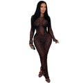 Women Wear Sexy Sheer Mesh Rhinestone Sheath Dress