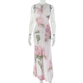Office Women Elegant Printed One Step Hip Dress V neck Sleeveless Maxi Dress